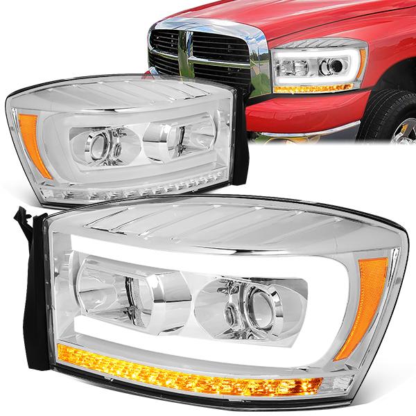 Nuvision Lighting, 06-09 Dodge Ram 1500 2500 3500 LED DRL+Sequential Turn Signal Projector Headlights - Chrome