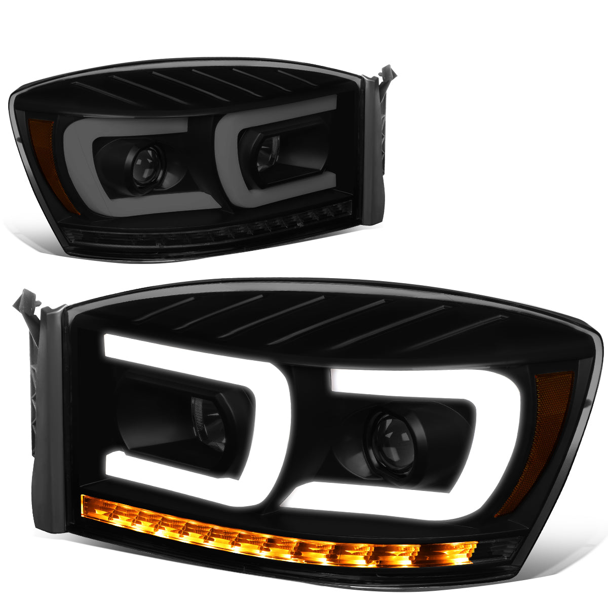 Nuvision Lighting, 06-09 Dodge Ram 1500 2500 3500 LED DRL+Sequential Turn Signal Projector Headlights - Smoked