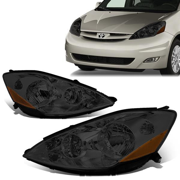 DNA Motoring, 06-10 Toyota Sienna Headlights - Smoked Housing Amber Corner