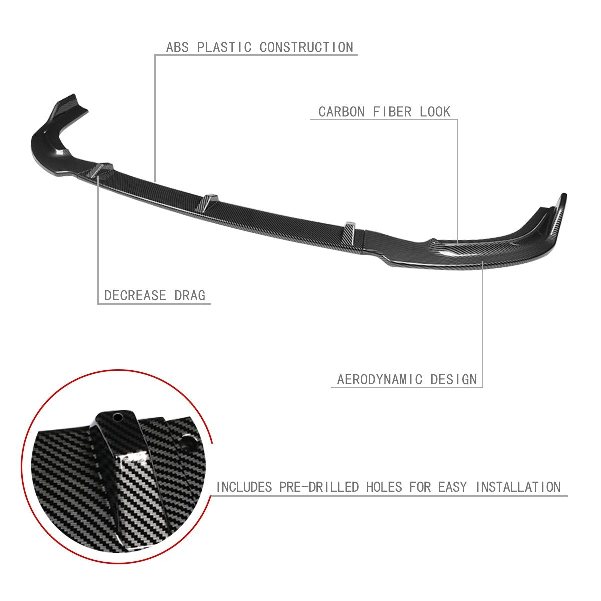 Stay Tuned Performance, 06-11 Honda Civic Sedan Front Bumper Lip - 3 Pieces Design [Carbon Fiber Look]