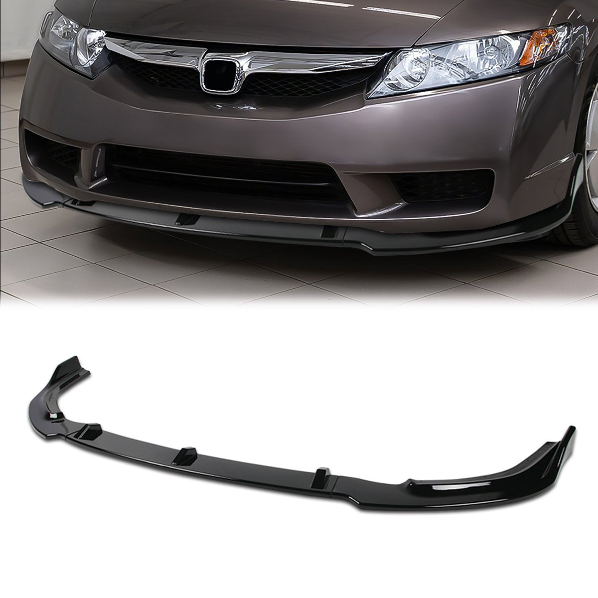 Stay Tuned Performance, 06-11 Honda Civic Sedan Front Bumper Lip - 3 Pieces Design [Gloss Black]