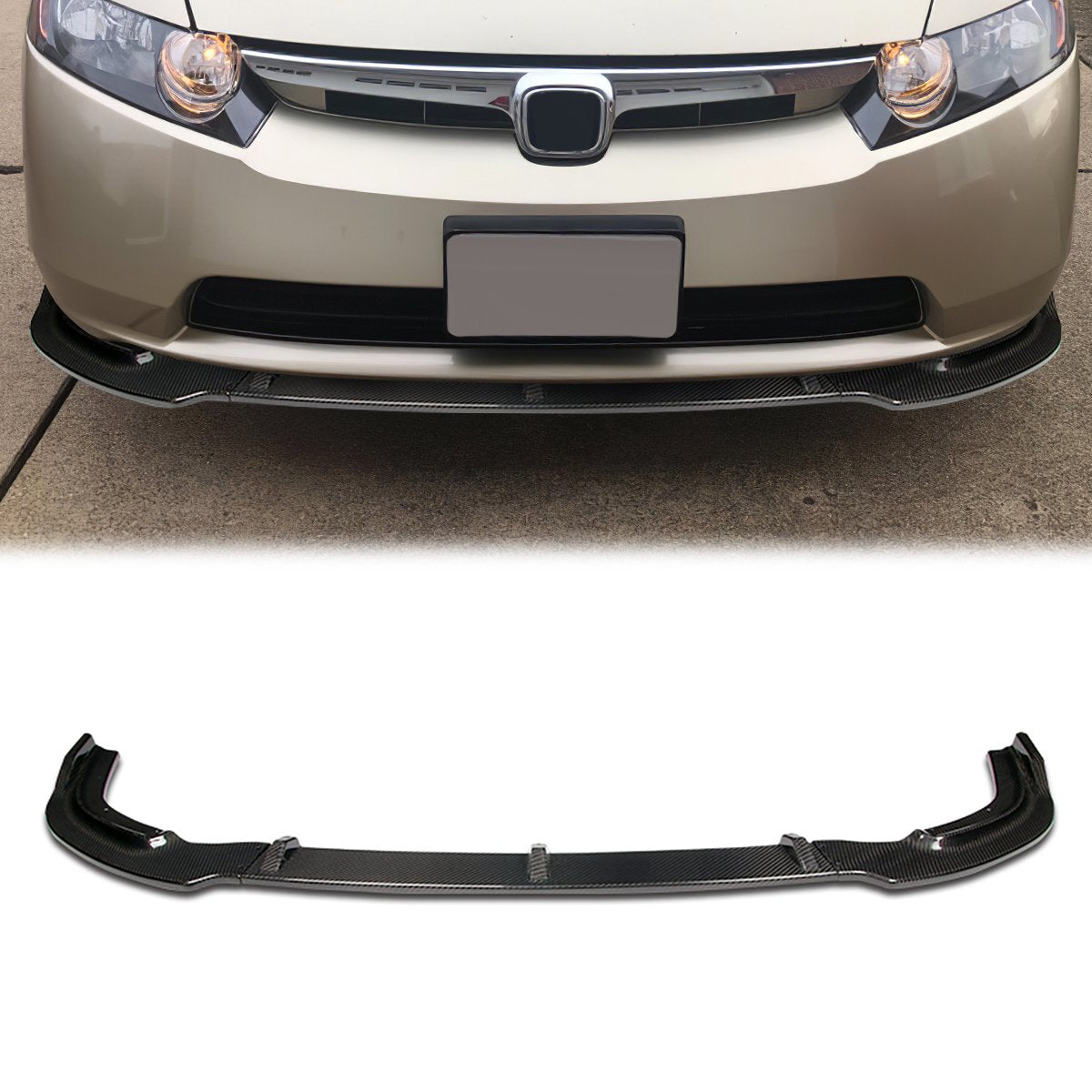 Stay Tuned Performance, 06-11 Honda Civic Sedan Front Bumper Lip - 3 Pieces Design [Real Carbon Fiber]