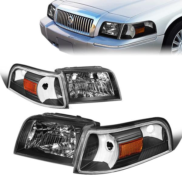 DNA Motoring, 06-11 Mercury Grand Marquis Headlights - Black Housing Amber Corner