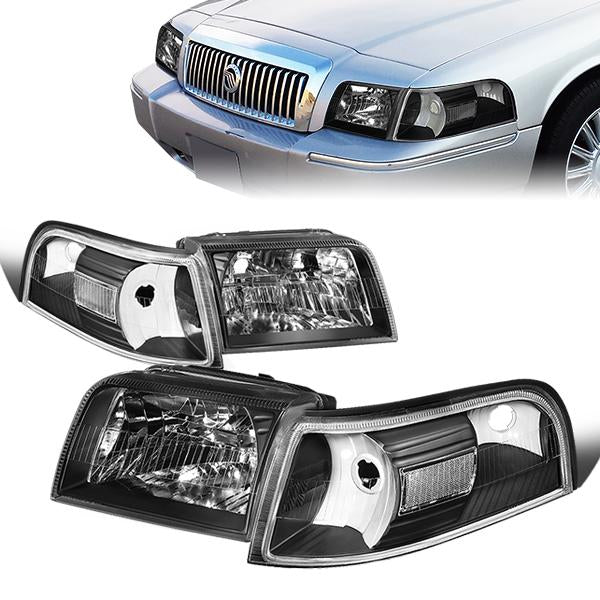 DNA Motoring, 06-11 Mercury Grand Marquis Headlights - Black Housing Clear Corner