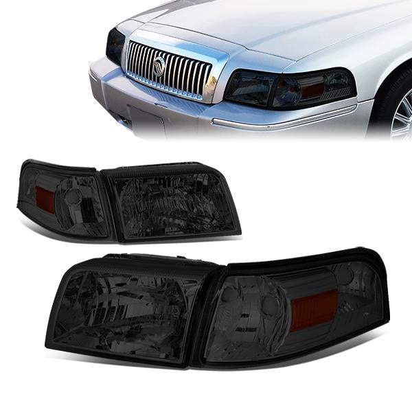 DNA Motoring, 06-11 Mercury Grand Marquis Headlights - Smoked Housing Amber Corner