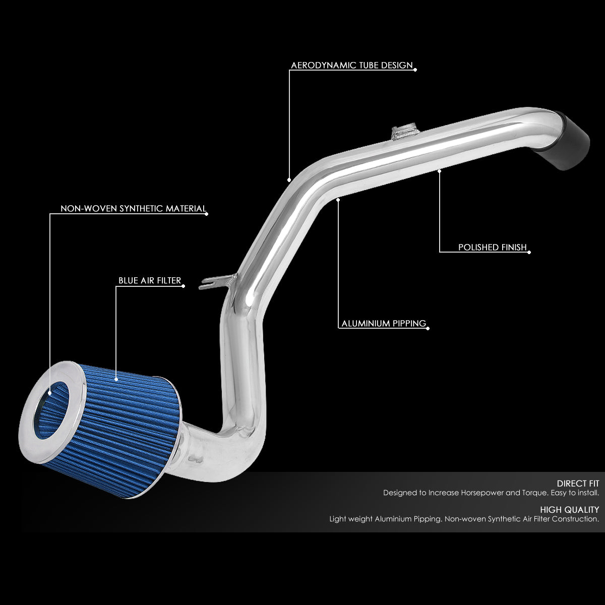 J2 Engineering, 06-11 Mitsubishi Eclipse 2.4L Aluminum Cold Air Intake w/Blue Cone Filter