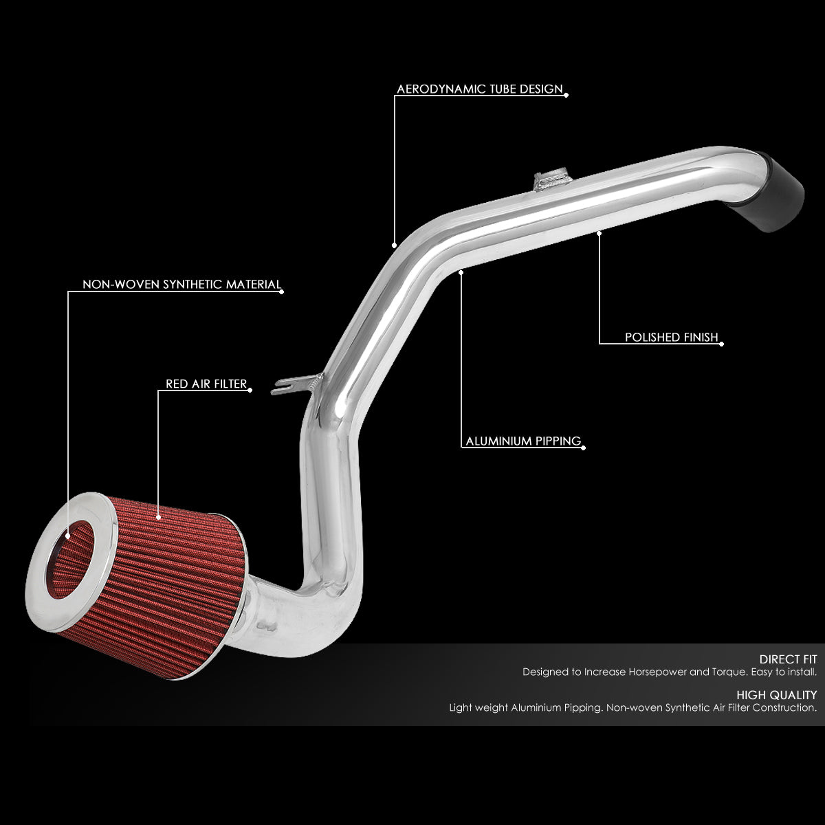 J2 Engineering, 06-11 Mitsubishi Eclipse 2.4L Aluminum Cold Air Intake w/Red Cone Filter