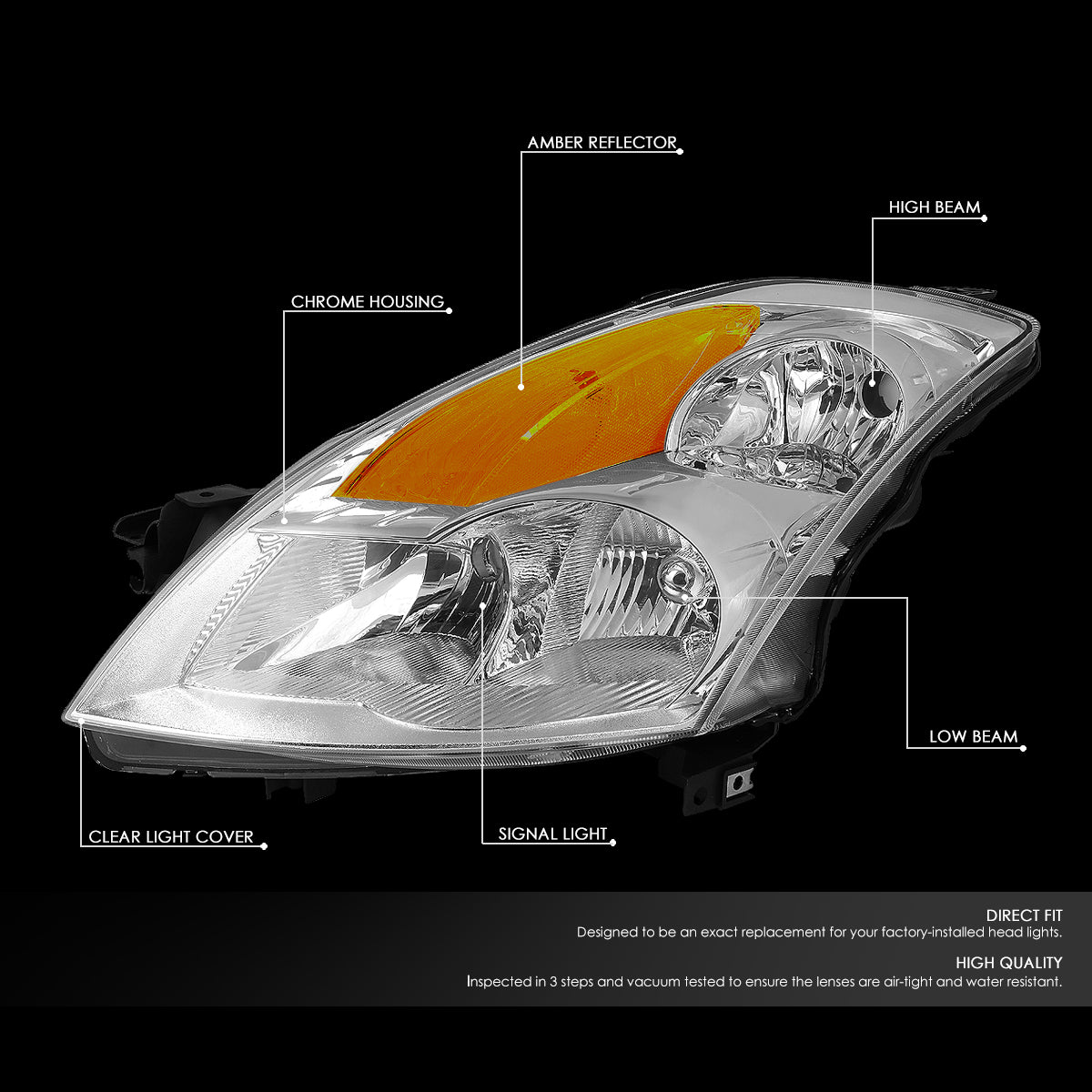 DNA Motoring, 07-09 Nissan Altima Sedan Headlights - Chrome Housing Amber Corner