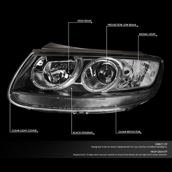 DNA Motoring, 07-12 Hyundai Santa Fe Projector Headlights - Black Housing Clear Corner