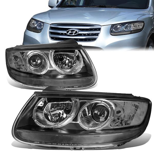 DNA Motoring, 07-12 Hyundai Santa Fe Projector Headlights - Black Housing Clear Corner