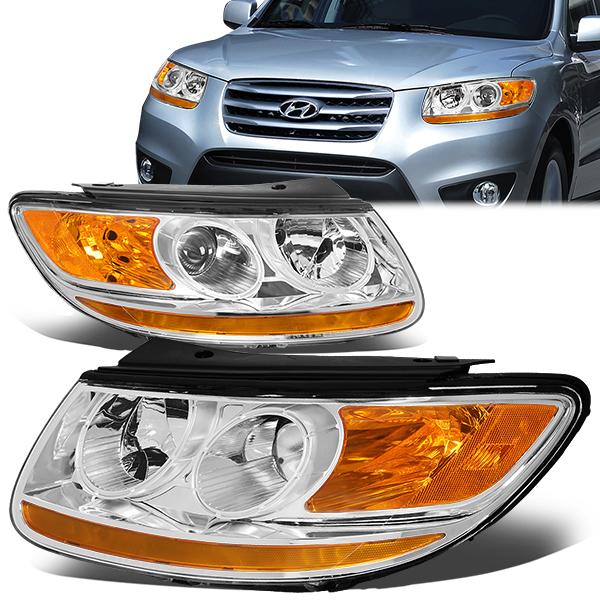 Nuvision Lighting, 07-12 Hyundai Santa Fe Projector Headlights - Chrome Housing Amber Corner