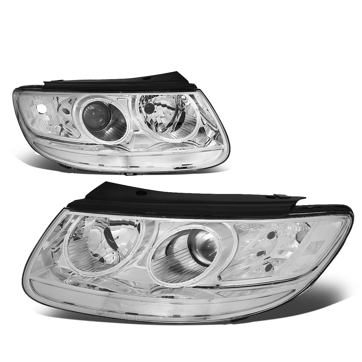 DNA Motoring, 07-12 Hyundai Santa Fe Projector Headlights - Chrome Housing Clear Corner