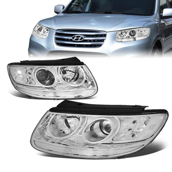 DNA Motoring, 07-12 Hyundai Santa Fe Projector Headlights - Chrome Housing Clear Corner