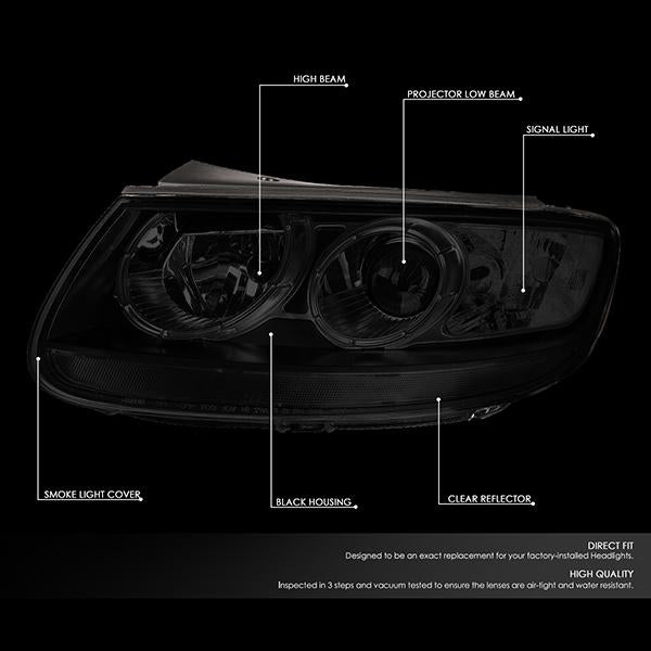 DNA Motoring, 07-12 Hyundai Santa Fe Projector Headlights - Smoked Housing Clear Corner