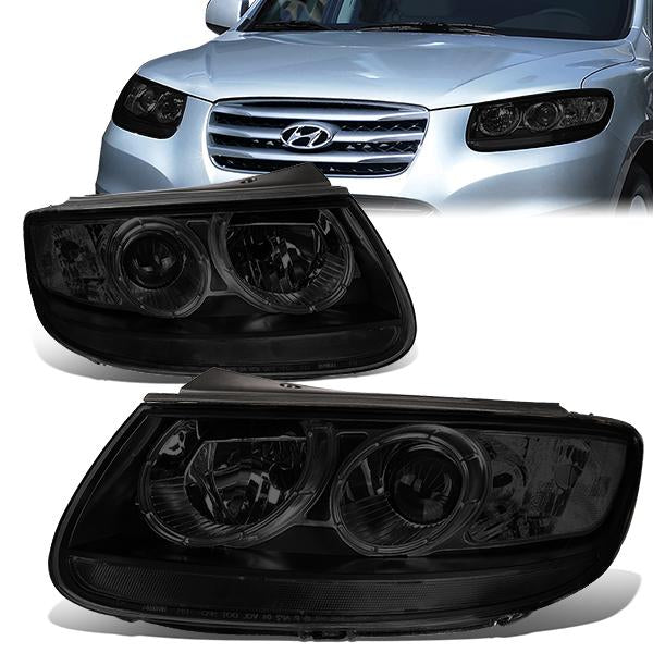 DNA Motoring, 07-12 Hyundai Santa Fe Projector Headlights - Smoked Housing Clear Corner