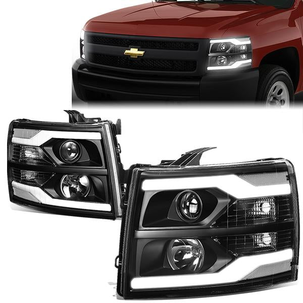 DNA Motoring, 07-14 Chevy Silverado 1500 2500 3500 HD Dual LED DRL Projector Headlights