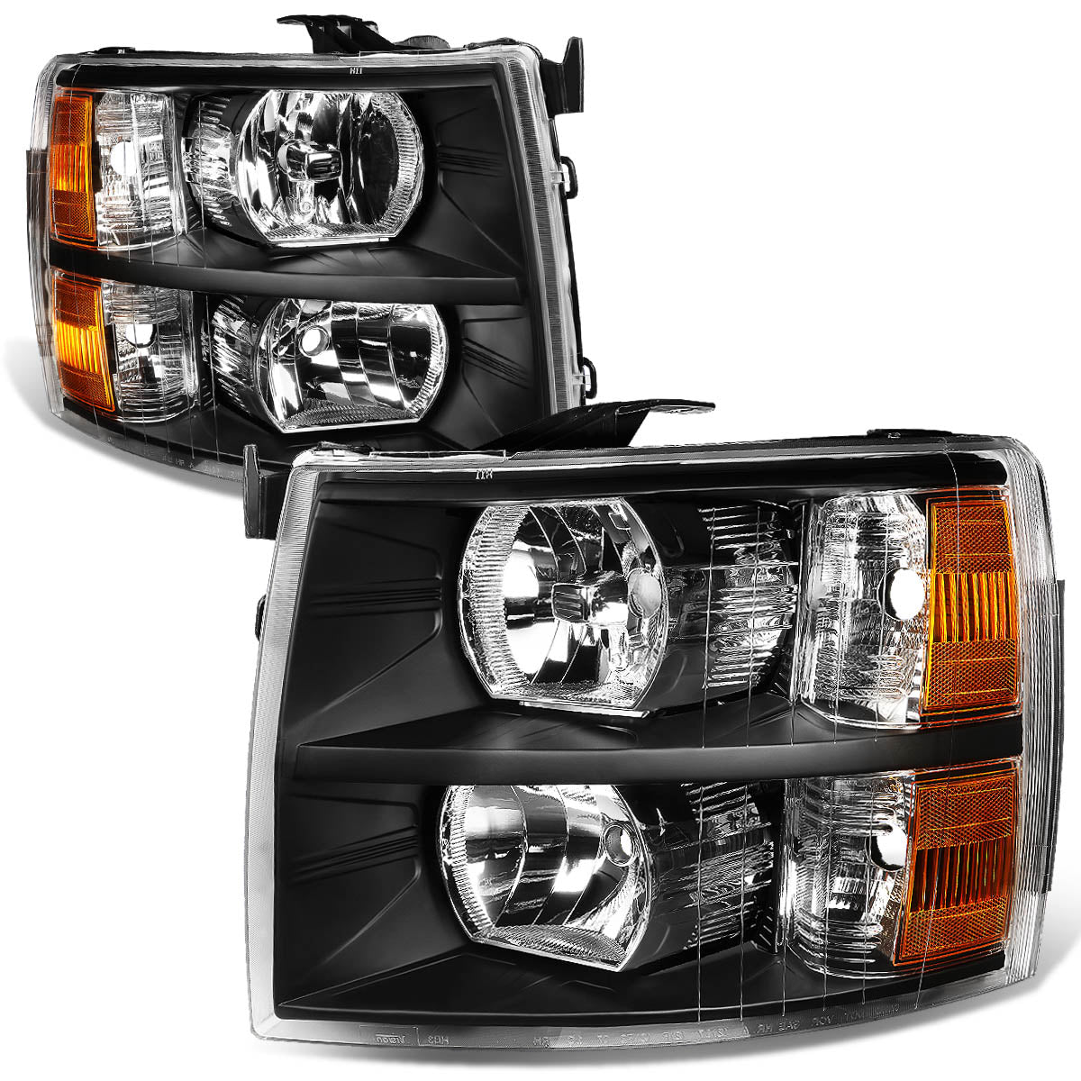 DNA Motoring, 07-14 Chevy Silverado 1500 2500 3500 HD Headlights - Black Housing Amber Corner