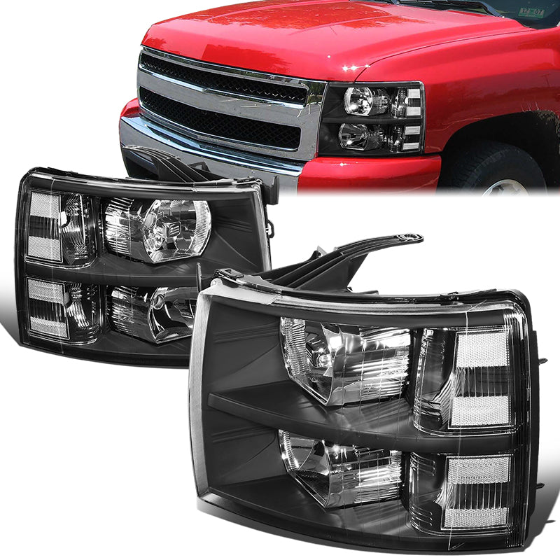 DNA Motoring, 07-14 Chevy Silverado 1500 2500 3500 HD Headlights - Black Housing Clear Corner