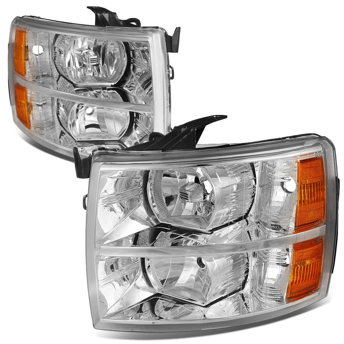 DNA Motoring, 07-14 Chevy Silverado 1500 2500 3500 HD Headlights - Chrome Housing Amber Corner