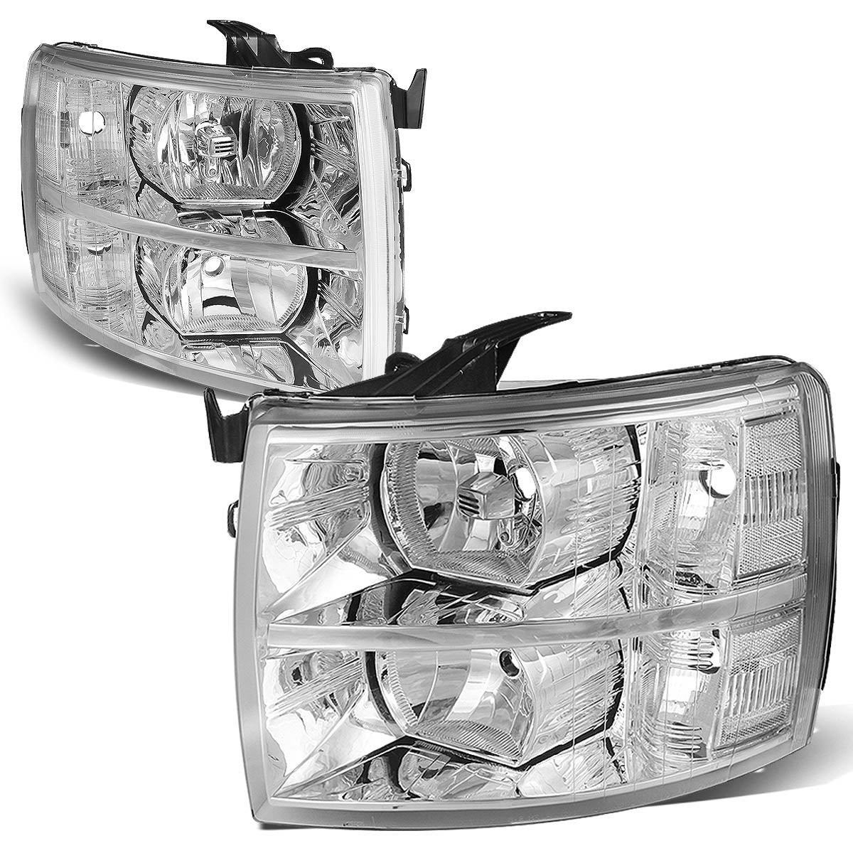 DNA Motoring, 07-14 Chevy Silverado 1500 2500 3500 HD Headlights - Chrome Housing Clear Corner