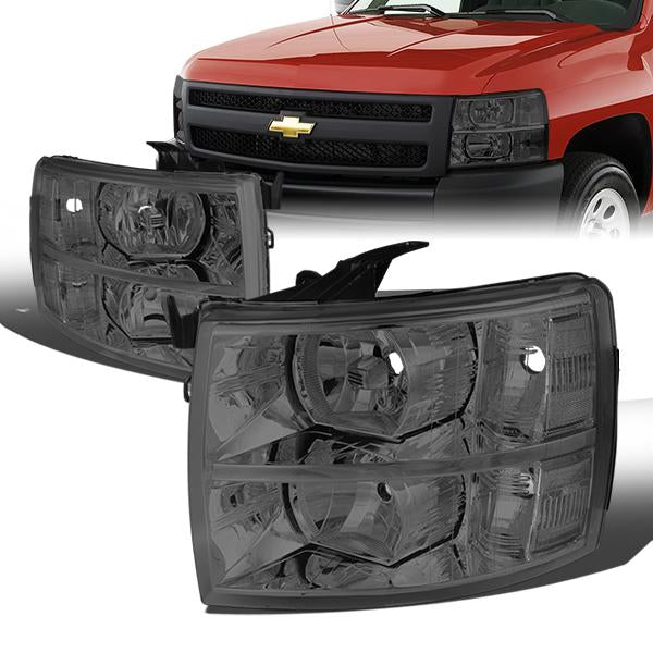 DNA Motoring, 07-14 Chevy Silverado 1500 2500 3500 HD Headlights - Smoked Housing Clear Corner