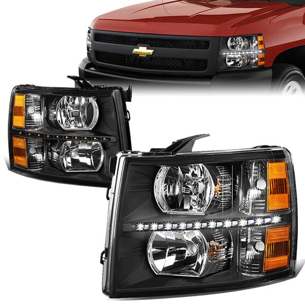 DNA Motoring, 07-14 Chevy Silverado 1500 2500 3500 HD LED DRL Headlights - Black Housing Amber Corner