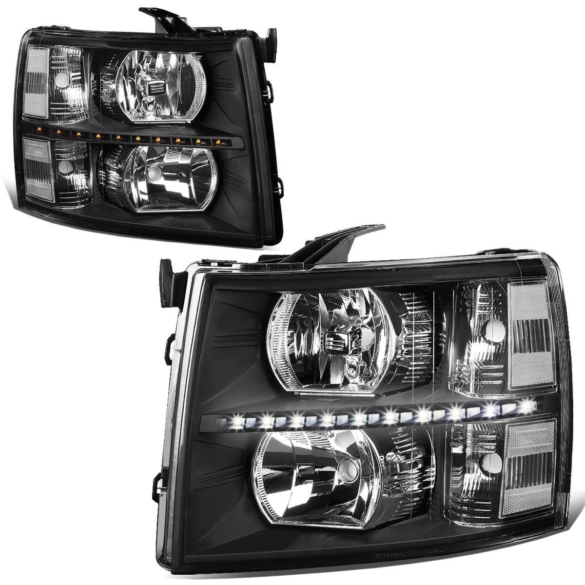 DNA Motoring, 07-14 Chevy Silverado 1500 2500 3500 HD LED DRL Headlights - Black Housing Clear Corner