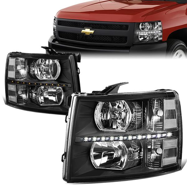 DNA Motoring, 07-14 Chevy Silverado 1500 2500 3500 HD LED DRL Headlights - Black Housing Clear Corner