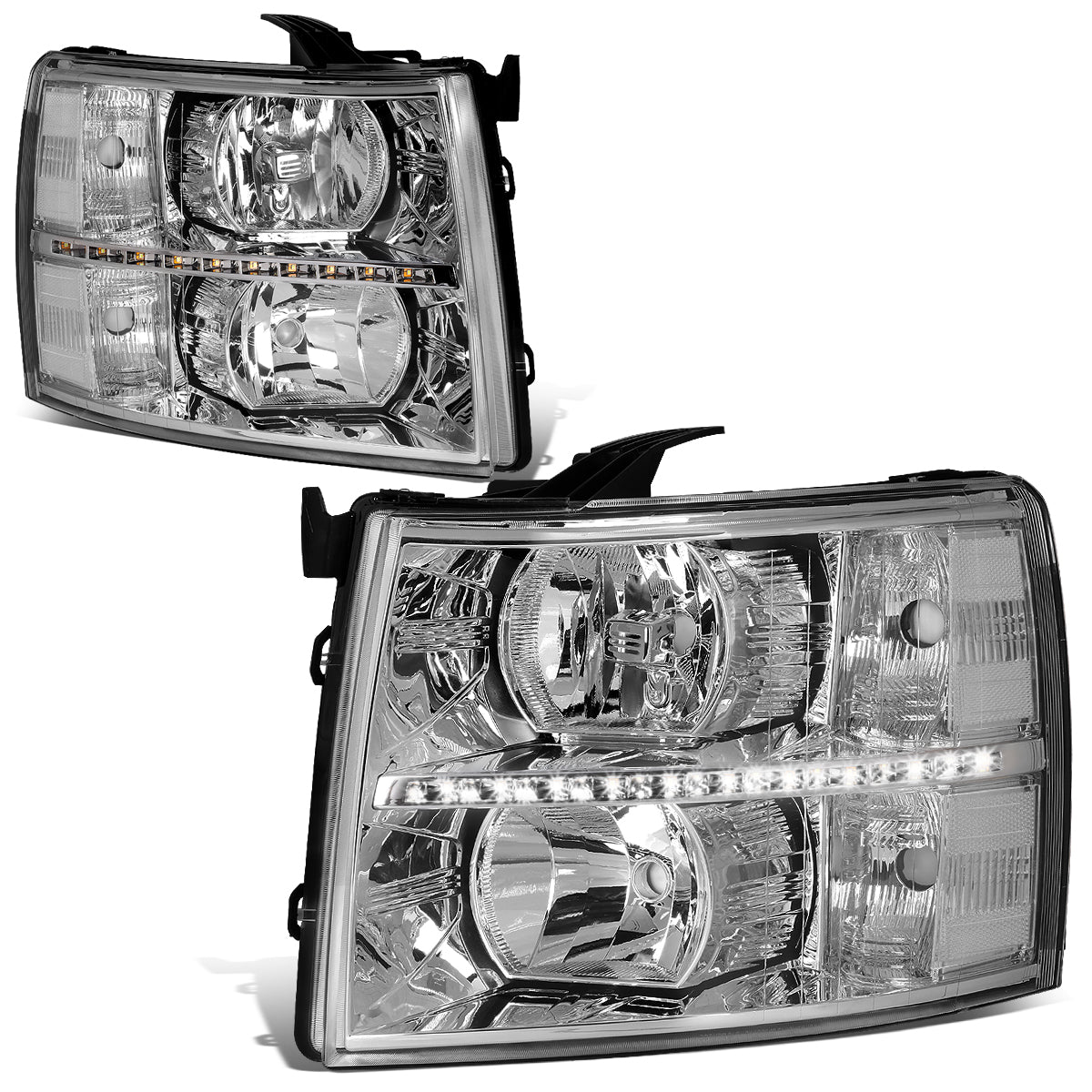 DNA Motoring, 07-14 Chevy Silverado 1500 2500 3500 HD LED DRL Headlights - Chrome Housing Clear Corner