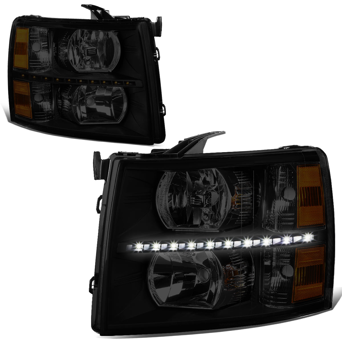 DNA Motoring, 07-14 Chevy Silverado 1500 2500 3500 HD LED DRL Headlights - Tinted Housing Amber Corner