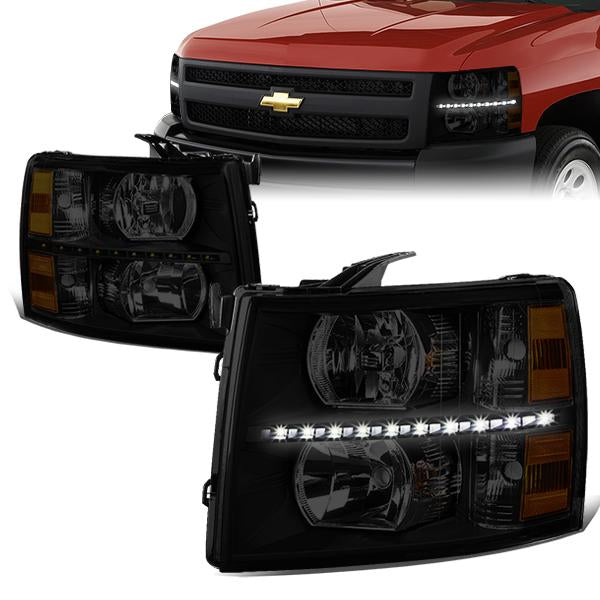 DNA Motoring, 07-14 Chevy Silverado 1500 2500 3500 HD LED DRL Headlights - Tinted Housing Amber Corner