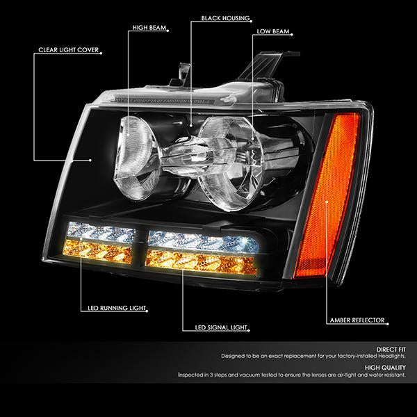 Nuvision Lighting, 07-14 Chevy Tahoe Suburban LED DRL+Turn Signal Headlights - Black Housing Amber Corner