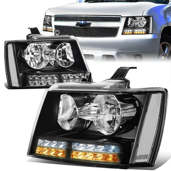 Nuvision Lighting, 07-14 Chevy Tahoe Suburban LED DRL+Turn Signal Headlights - Black Housing Clear Corner