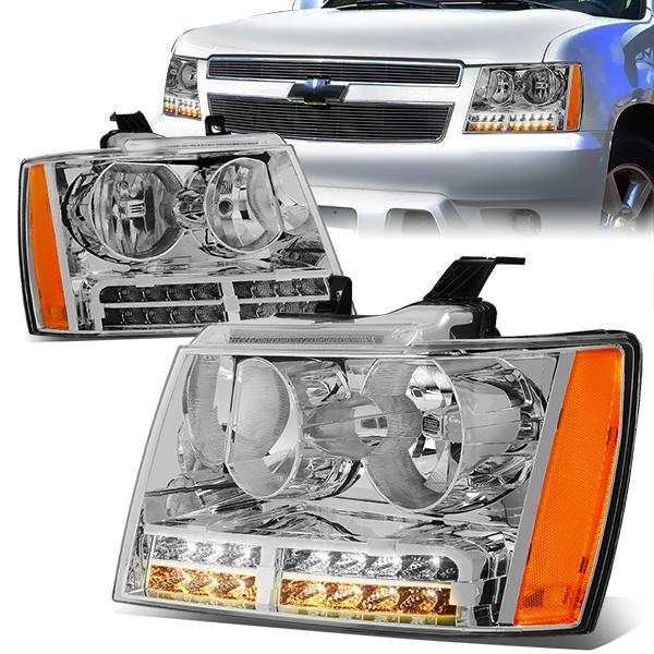 Nuvision Lighting, 07-14 Chevy Tahoe Suburban LED DRL+Turn Signal Headlights - Chrome Housing Amber Corner