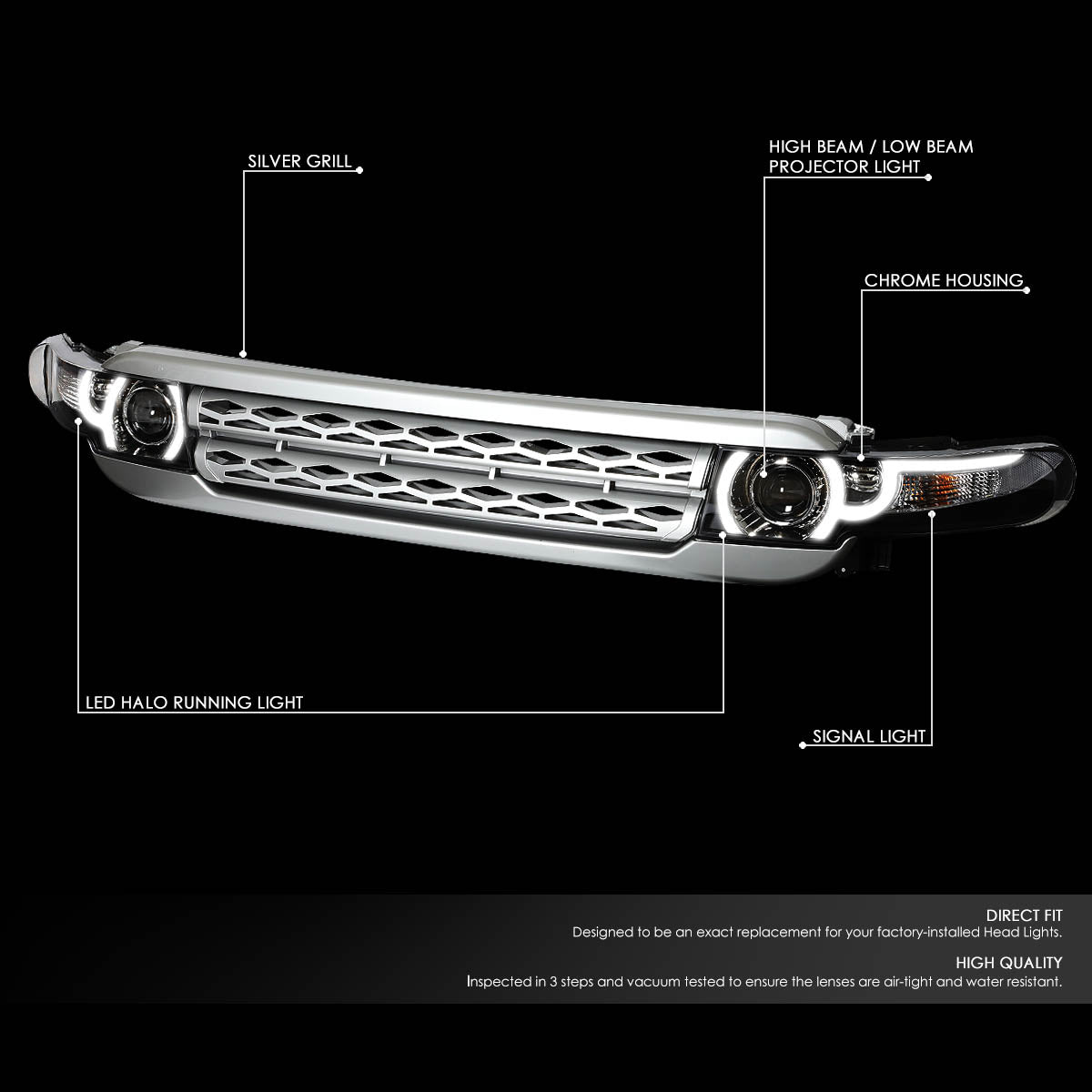 CAAP, 07-14 Toyota FJ Cruiser Front Grille+LED DRL Projector Headlights