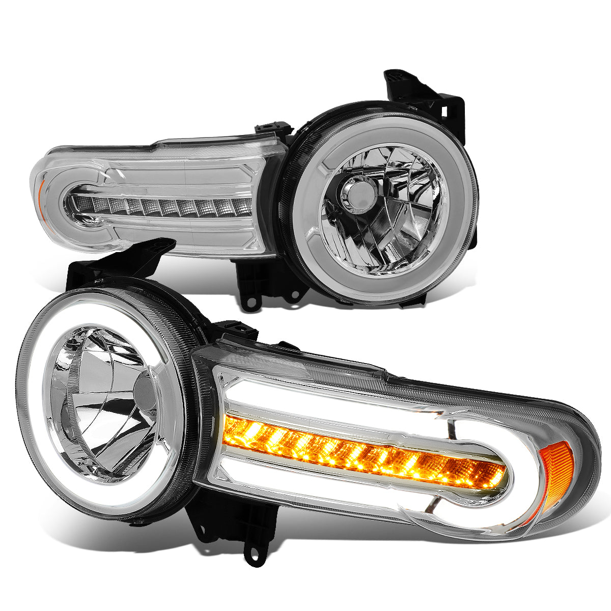 Nuvision Lighting, 07-14 Toyota FJ Cruiser LED DRL+Sequential Turn Signal Headlights - Chrome Housing Amber Corner