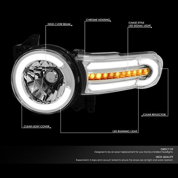 Nuvision Lighting, 07-14 Toyota FJ Cruiser LED DRL+Sequential Turn Signal Headlights - Chrome Housing Clear Corner