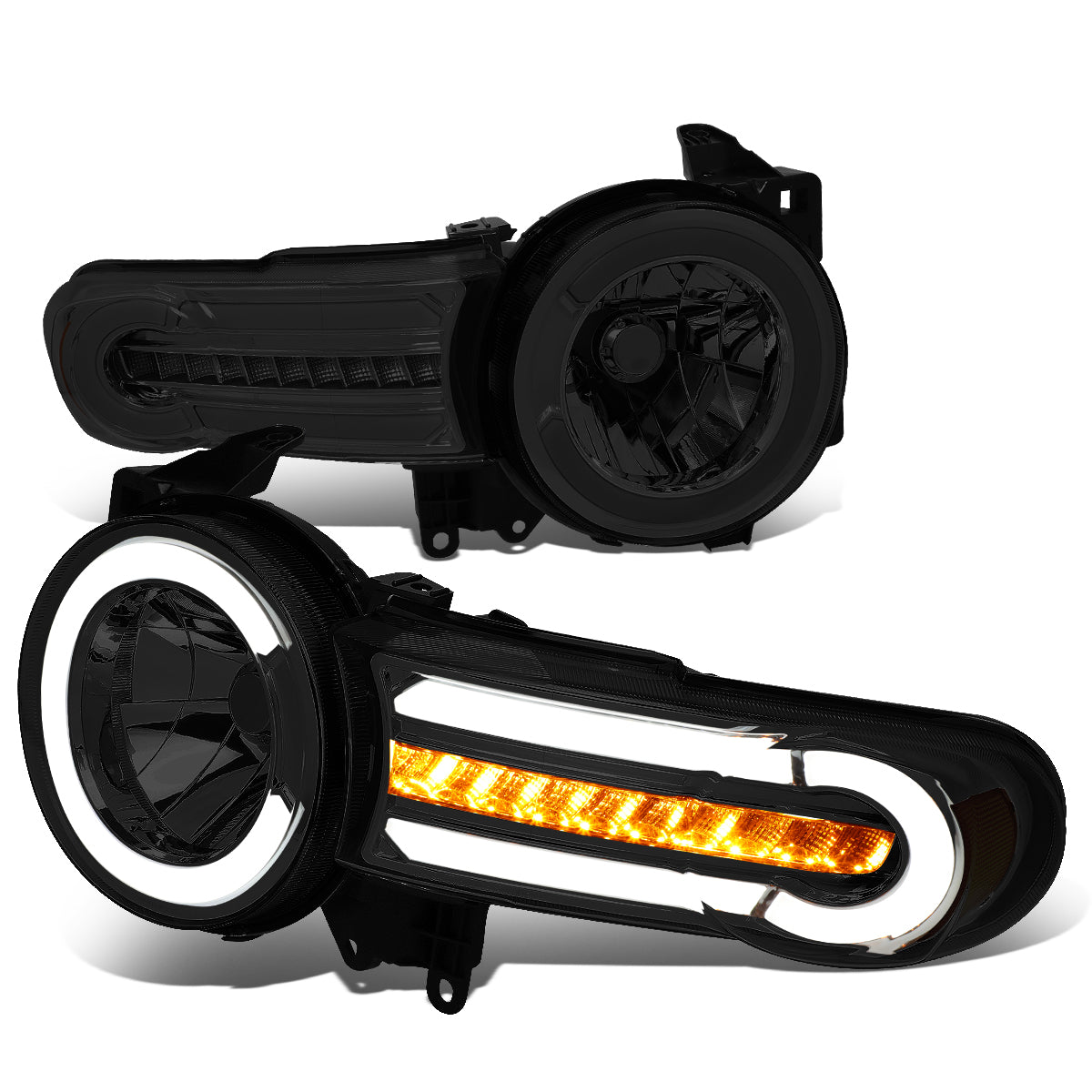 Nuvision Lighting, 07-14 Toyota FJ Cruiser LED DRL+Sequential Turn Signal Headlights - Smoked Housing Amber Corner