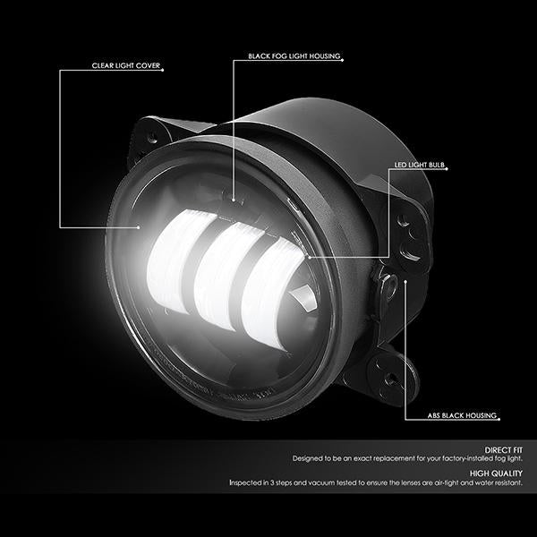 DNA Motoring, 07-17 Jeep Wrangler 11-14 Dodge Charger LED Clear Lens Projector Fog Light - w/Bulbs