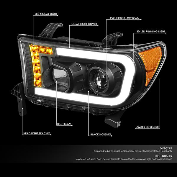 Nuvision Lighting, 07-17 Toyota Tundra Sequoia LED DRL Projector Headlights - Black Housing Amber Corner