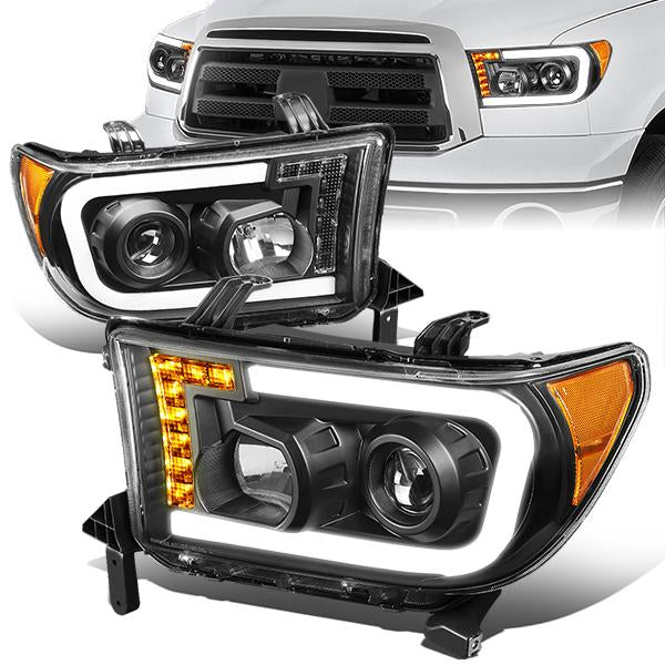 Nuvision Lighting, 07-17 Toyota Tundra Sequoia LED DRL Projector Headlights - Black Housing Amber Corner