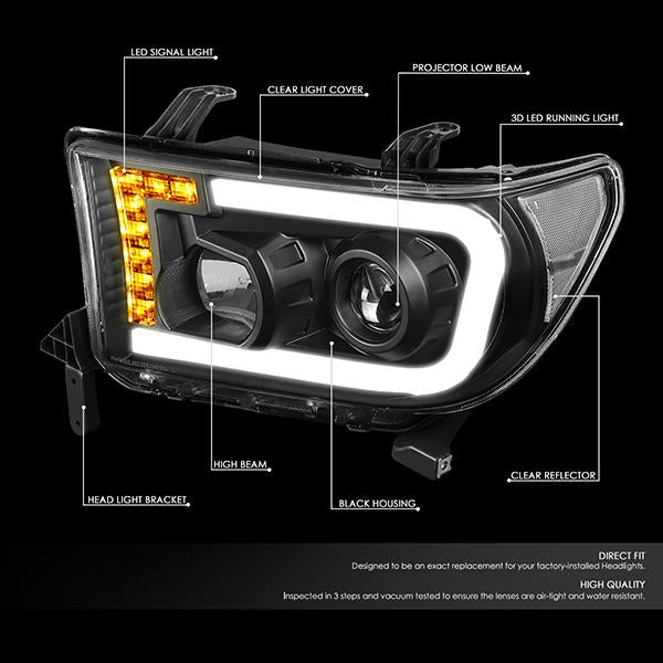 Nuvision Lighting, 07-17 Toyota Tundra Sequoia LED DRL Projector Headlights - Black Housing Clear Corner