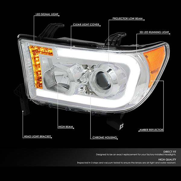 Nuvision Lighting, 07-17 Toyota Tundra Sequoia LED DRL Projector Headlights - Chrome Housing Amber Corner