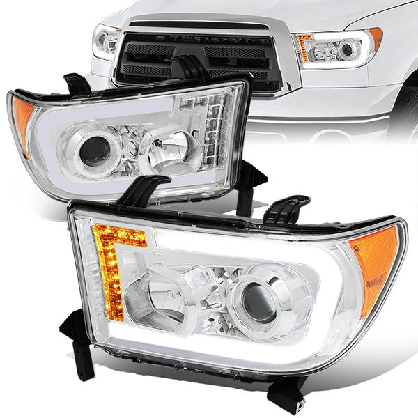 Nuvision Lighting, 07-17 Toyota Tundra Sequoia LED DRL Projector Headlights - Chrome Housing Amber Corner