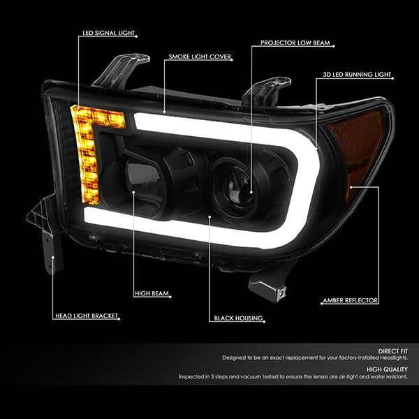 Nuvision Lighting, 07-17 Toyota Tundra Sequoia LED DRL Projector Headlights - Smoked Housing Amber Corner