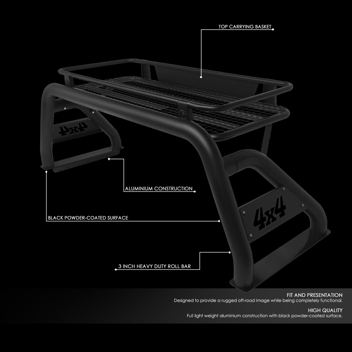 CAAP, 07-18 Toyota Tundra Styleside Truck Bed Roll Bar+Cargo Basket - Heavy-Duty Aluminum