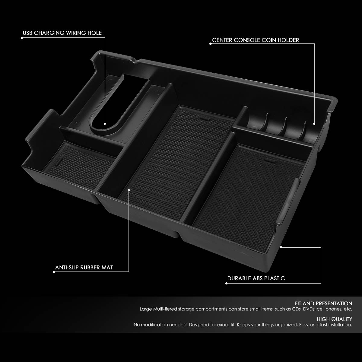 CAAP, 07-19 Toyota Tundra Center Console Organizer Insert Tray w/Silicone Mats