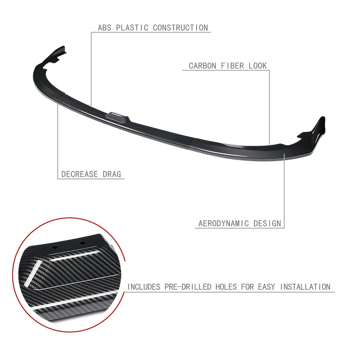 Stay Tuned Performance, 08-10 Subaru WRX STI Front Bumper Lip - 3 Pieces CS2-Style Design [Carbon Fiber Look]