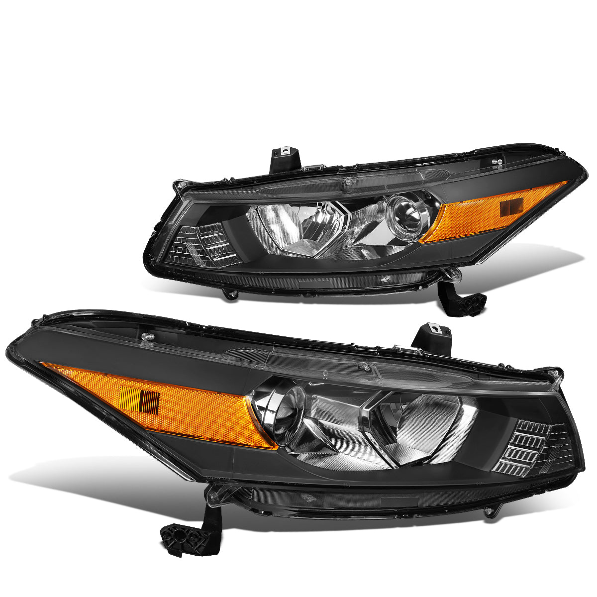 DNA Motoring, 08-12 Honda Accord Coupe Projector Headlights - Black Housing Amber Corner