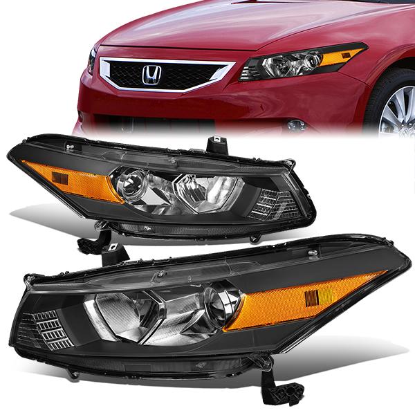 DNA Motoring, 08-12 Honda Accord Coupe Projector Headlights - Black Housing Amber Corner